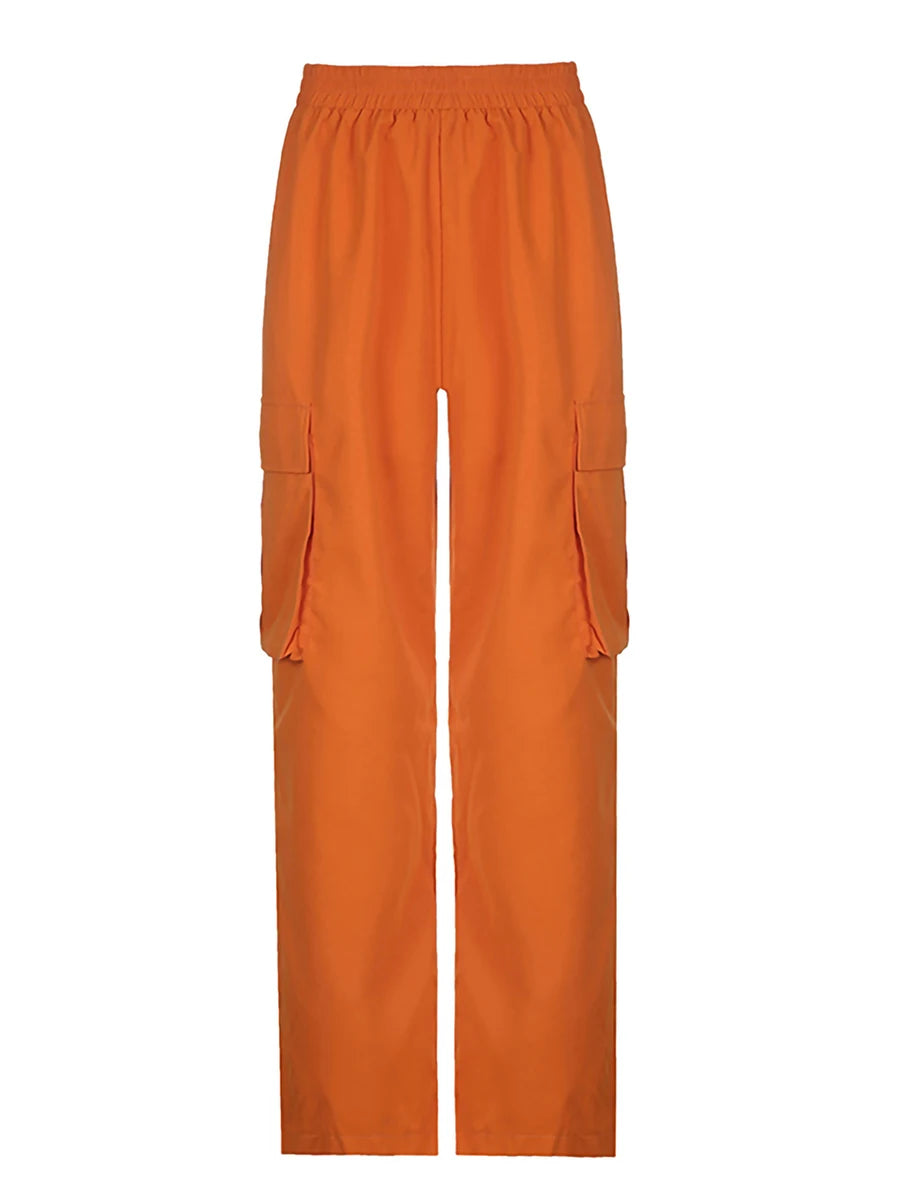 Cyflymder  Halloween Baggy Cargo Pants Low Waist Loose Jogger Parachute Pants with Drawstring Orange Wide Legs Y2K Chic Trousers Streetwear