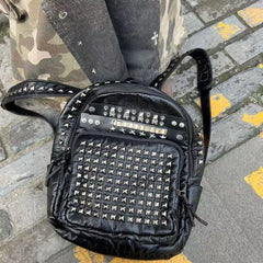 Cyflymder  Dark Punk Studded Backpack Women Large Capacity Leather Daypack Ladies Hot Girl Harajuku Y2K Vintage Everyday Mochilas Mujer New