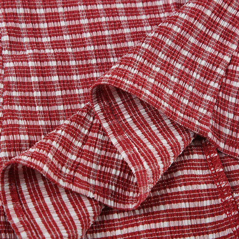 Cyflymder  American Retro Red Plaid ort Sve irt Casual Slim Fit Waist Cinching Button up Top for Young Women