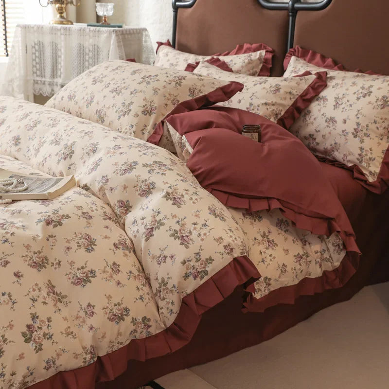 Cyflymder  Princess Double-Layer Yarn Pure Cotton Bedding Set Skin Friendly Duvet Cover Kit for All Seasons Home Dormitory Comforter Set