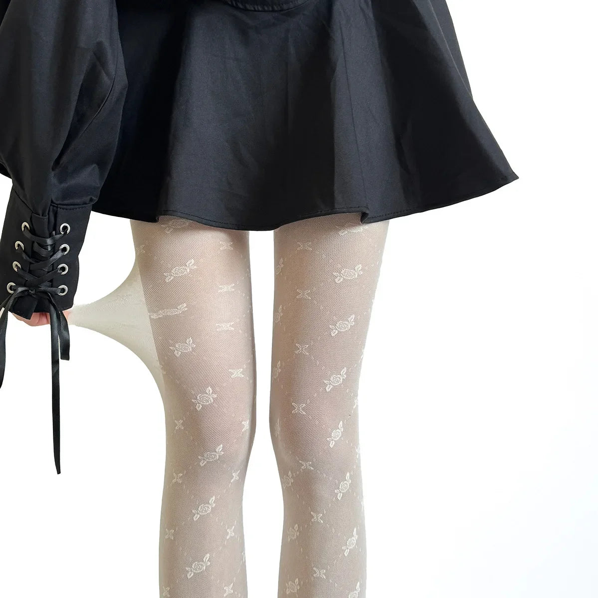Cyflymder  Women Bow Print Sheer Tights Full Length Pantyhose Mesh Transparent Patterned Hosiery Daily Party Socks Femme Fashion Autumn