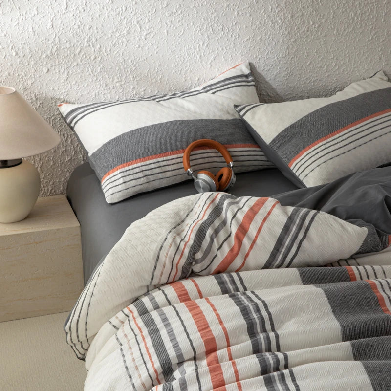 Cyflymder  Bedding Set 100% Cotton Simple Vertical stripes Duvet Cover Set  Double Queen King Size Nordic Quilt Cover Bed Sheet Pillowcases