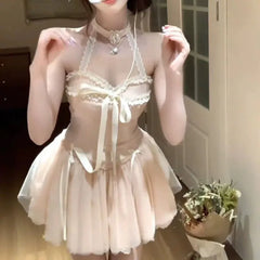 Cyflymder  Spring Summer Dress Women Sweet Kawaii Slim Mini Dress Y2k Fluffy Harajuku Sexy Dresses Off-shoulder Party Birthday Wedding Gown
