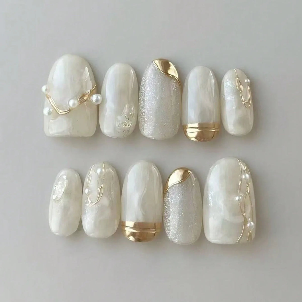 Cyflymder  10Pcs Cat's Eye Pink Smudge Fake Nail Short Round Handmade Press on Nails Irregular Gilding Reusable Full Cover False Nails Tips