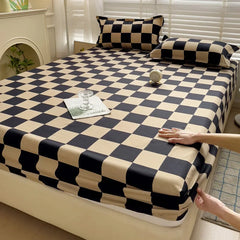 Plaid Fitted Sheet Simple Style Single/Queen/King Bedroom Home Bed Sheet Mattress Cover Pad Bedsheet ( Pillowcase Can Order )