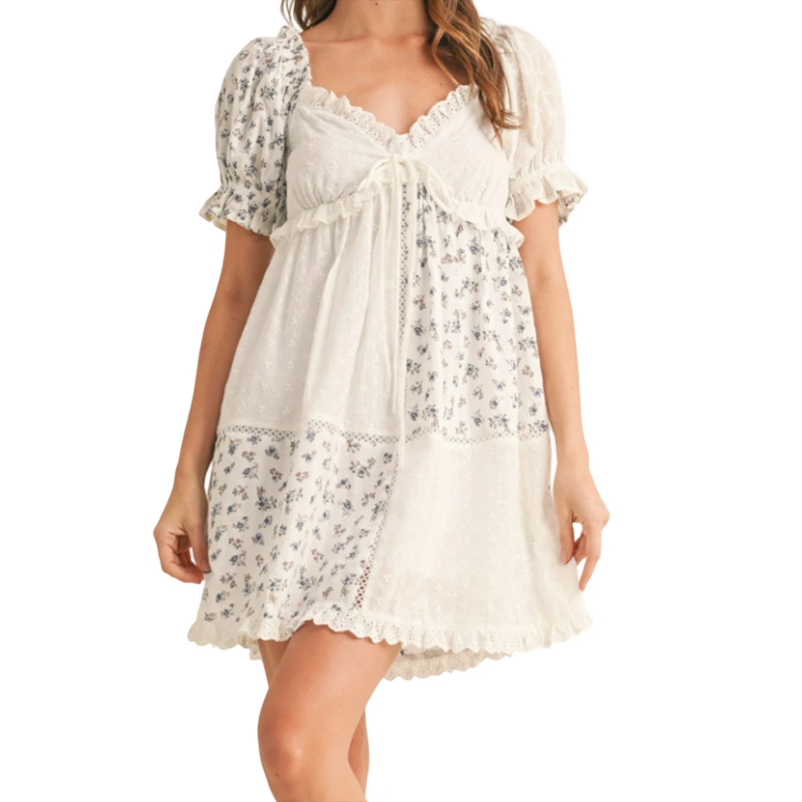Cyflymder  Elegant Lace Maternity Dress with Empire Waist and Flutter Sleeves for Special Occasions in Spring Summer