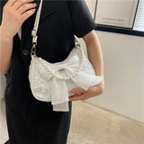 Cyflymder Pearl Female Bag Retro Luxury Designer Handbag Bow Crossbody Bags Fashion Canvas Women's Trend Shoulder bag Purses
