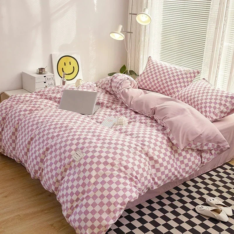 Cyflymder Japan Style Plaid Queen Size Duvet Cover Set with Sheets High Quality Skin Friendly Bedding Set King Single Double Bedding Sets