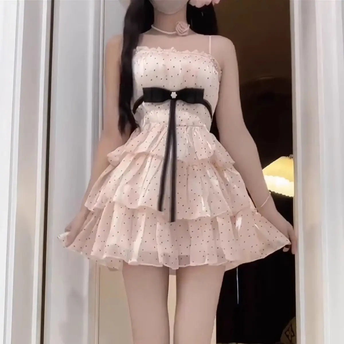 Cyflymder  Hot Girl Spaghetti Strap Polka Dot Dress Women's Summer Bow Slim Fit A-line Short Dress Fashion Female Clothes