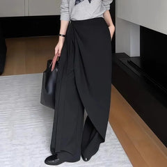 Cyflymder  Fall Fashion Asymmetrical Lace Up Pants Women High Waist Divided Skirt Versatile Office Lady Trousers Black Wide Leg Pants 695A