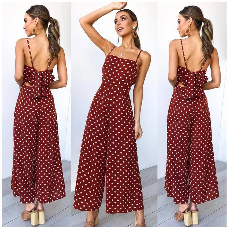 Cyflymder  Polka Dot Women's One-Piece Wide Leg Pants High Waist Street Sle Polyester Fiber Spring Collection