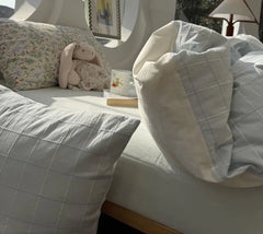 Cyflymder  Fresh fashion flower blue pink plaid bedding set,full queen king nordic simple cotton home textile sheet pillow case quilt cover