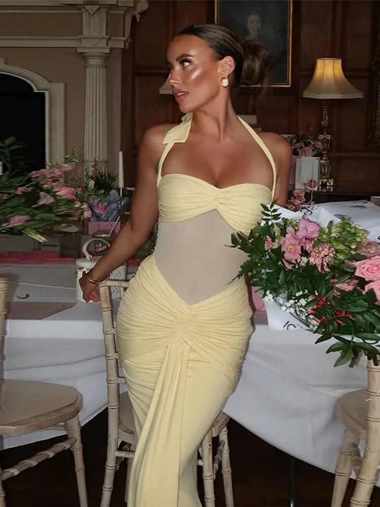 Cyflymder  Sexy Party Women Dress Halter Sleeveless Backless Slim Hip Package Maxi Slid Female Dresses 2025 Evening Elegant Chic Lady Robe