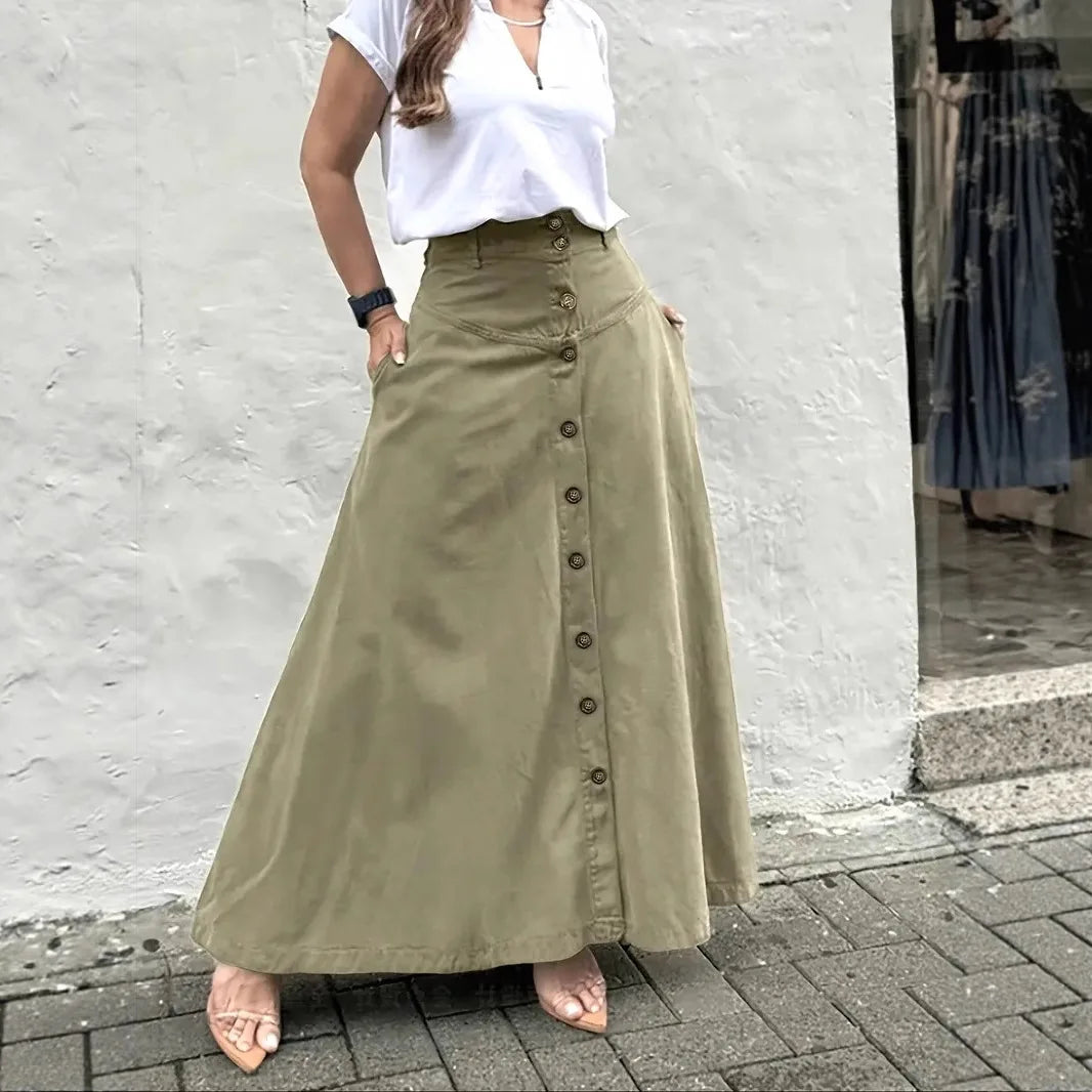 Cyflymder  Elegant French High Street Long Skirt Y2k Aesthetic Front Single Breasted Design A-line Temperament Jupe New Harajuku Punk Skirt