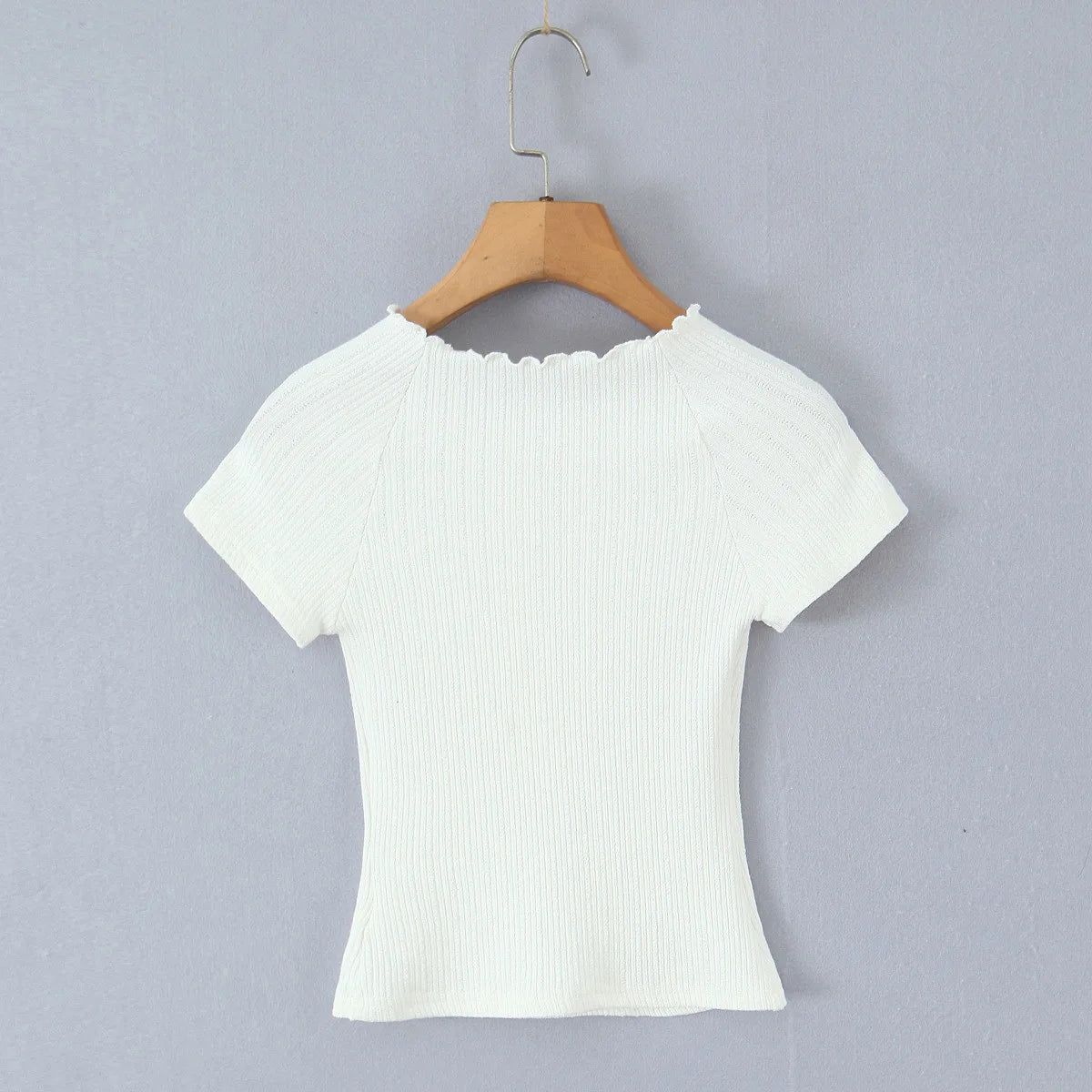 Cyflymder  Retro O-neck Pearl Button Shirt Women's Summer Short-sleeved Slim Knited T-shirt Top Fashion Female Clothes