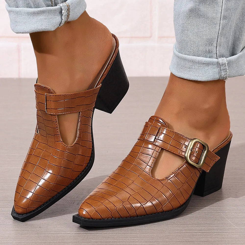 Cyflymder  Pointed Toe Designer Shoes Woman Women's Mules with 6.5cm High Heels Pumps Women Offers Summer Footwear Ladies Buckle Shoe