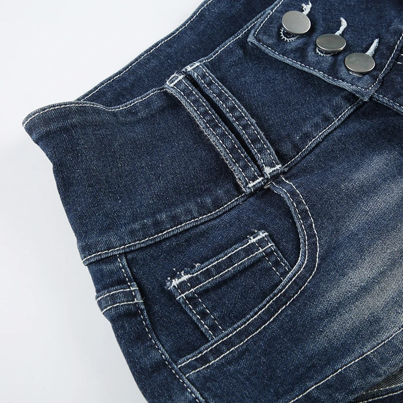Cyflymder  Retro Low-waist Breasted Button Denim Shorts Y2k Slim Jean Hot Pants Summer Women 2000s Grunge Kpop Japanese Gyaru 2025