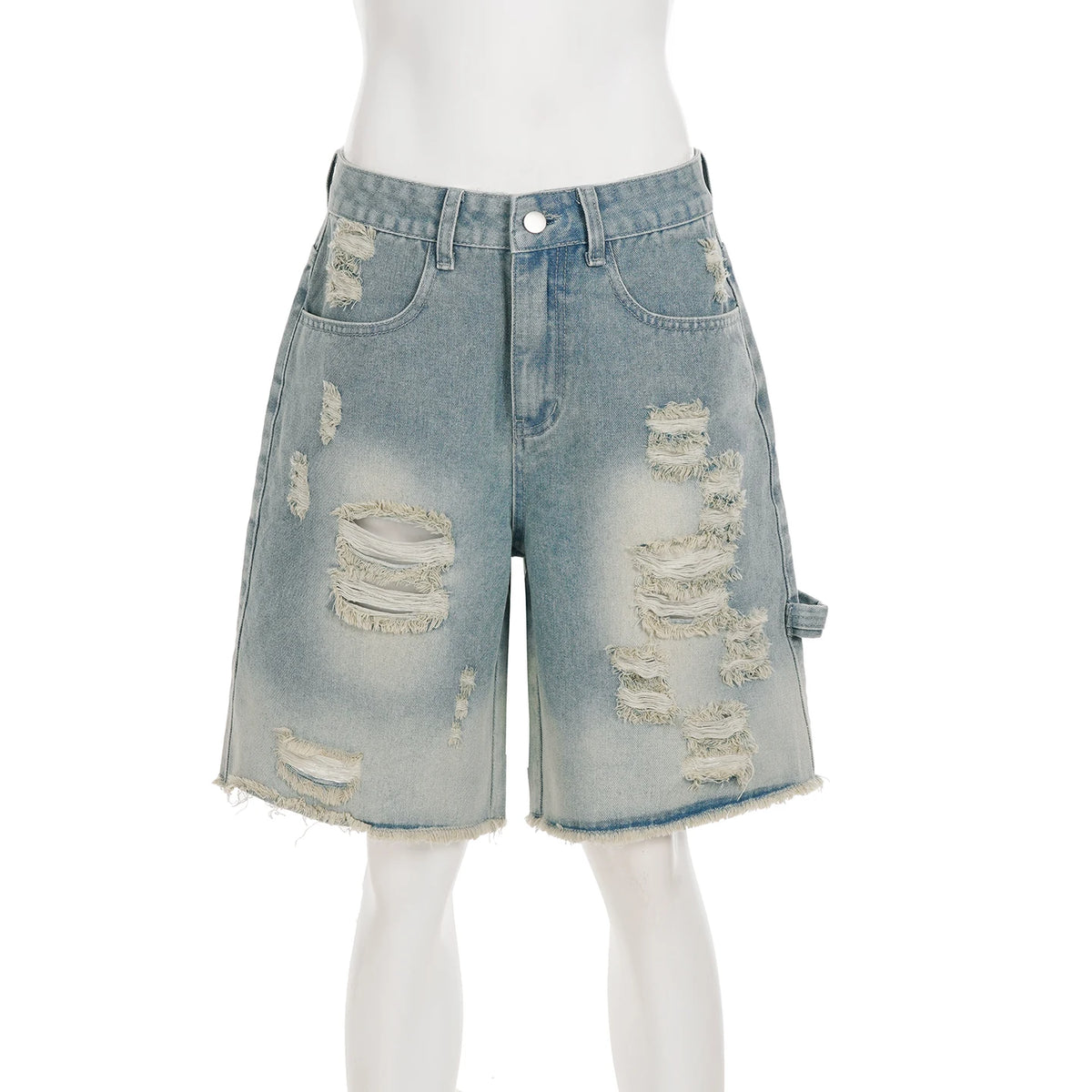 Cyflymder   Fashion Women Ripped Raw Hem Retro Jeans Shorts  Summer Five-Pocket Denim Shorts Chic Straight Legged Pants Streetwear