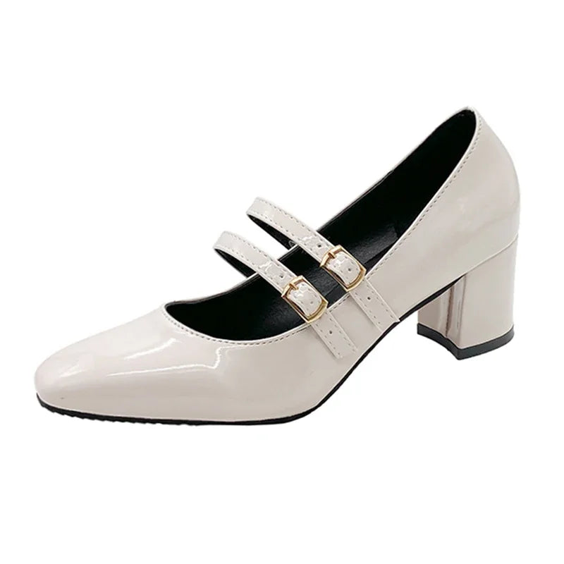 Cyflymder  Elegant Women's Chunky Heels Mary Jane Shoes Square Toe Double Ankle Strap Pumps for Women Patent Leather High Heels Party Shoes