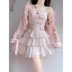 Cyflymder  Ballet Style Off-Shoulder Strap Dress Women's Summer New Waist-Cinching Slimming Heavy-Work Design Short Cake Skirt Dress