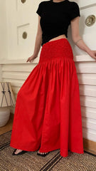 Cyflymder  New French Retro Temperament Red High Waist A Word Skirt Women's Long Skirt