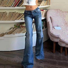 Cyflymder  Y2K Vintage Flare Jeans for Women Sexy Low Rise Slim Fit Stretch Washed Denim Pants Harajuku Streetwear Wide Leg Jean Trousers