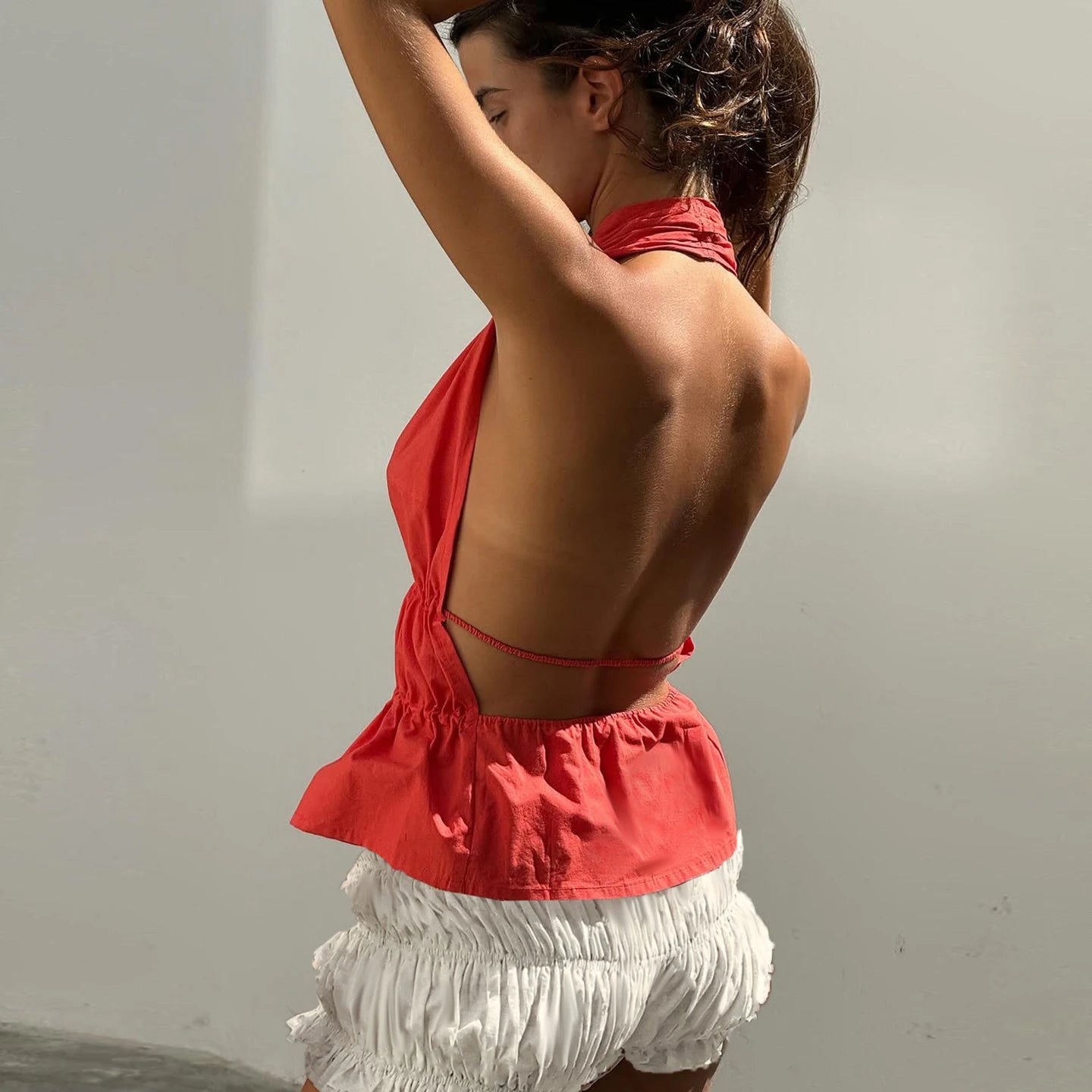 Cyflymder  Romore Orange Sexy Bal Beachside Summer Trendy Vest Faionable Cover-Up Strapl Crop Top for Holiday Wear