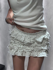 Cyflymder  Polka Dot Tiered Skirts Women Summer Elastic Low Waist Lining Ruffles Short Faldas Vintage Sweet Ballet Preppy Style Skirt Y2K