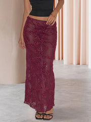 Cyflymder  Elegant Lace Maxi Skirt with Floral Details Perfect for Evening Events and Special Occasions - Women s Fashion Statement Piece