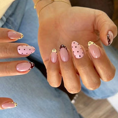 Cyflymder  Cute Polka Dot Pink French Simple Nail Art Summer Short Almond Stylish Fake Nails Detachable Finished False Nails Press on Nails