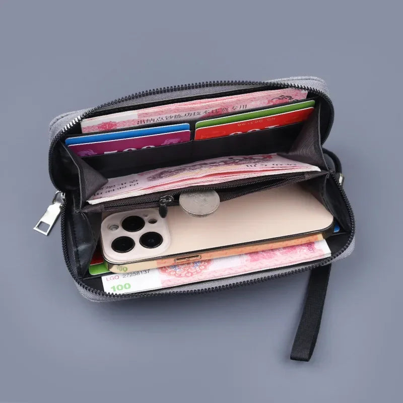 Cyflymder  Men Long Purse Simple Canvas Zipper Wallet Cellphone Handbag Business Multi Card Holder Male Wallet Case Money Card Bags