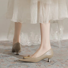 Cyflymder  Beige High Heels Shallow Mouth Branded Pumps Fine Heeled Shoes Sandals Ladies 2025 Slip On Pointed Wedge Lace-Up 12cm Fashion St