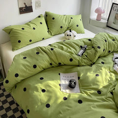 Green Polka Dots Duvet Cover Pillow Case Bed Sheet AB Side Quilt Cover Stripe Boy Kid Teen Girl Bedding Linens Set King Queen