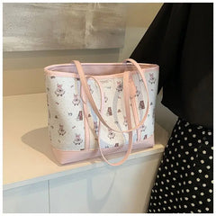 Cyflymder  Harajuku Aesthetic Bear Print Pink Handbag Women Versatile Large Capacity Shoulder Bags Wallet Female Retro Casual Tote Bag 2025