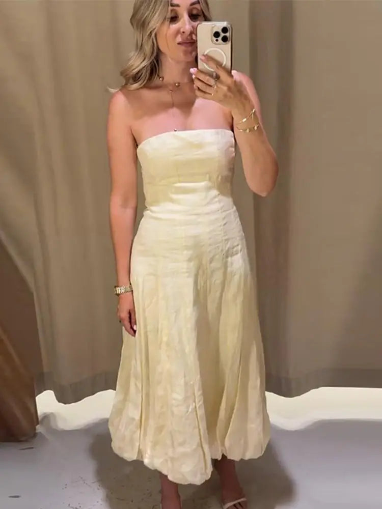 Cyflymder  Strapless Waist Cinching Ball Gown Women Elegant Sleeveless Backless Fit and Flare Bud Party Evening Dresses Sweet Girls Vestido
