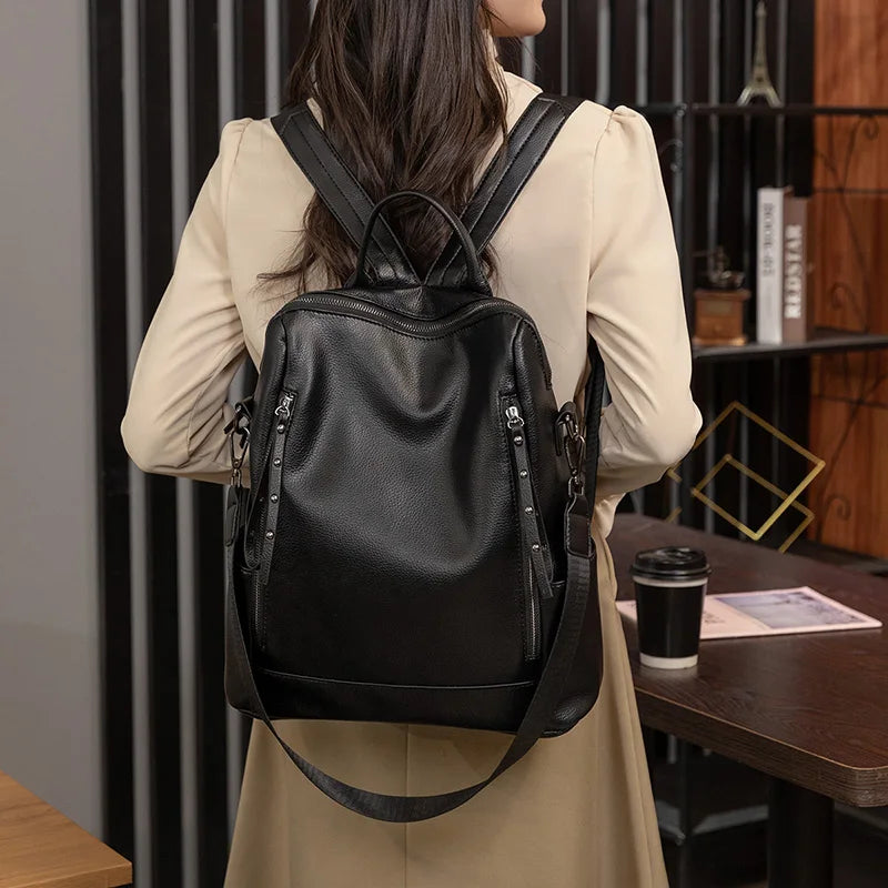Cyflymder High Quality Leather designer Backpack Women Shoulder Bags Multifunction Travel Backpacks School Bags for Girls Bagpack Mochila