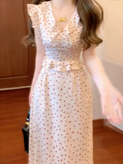 Cyflymder  Women Dresses Sweet Flying Sleeve Ruffles Patchwork Polka Dot French Style Elegant Mermaid Dress Female Fashion