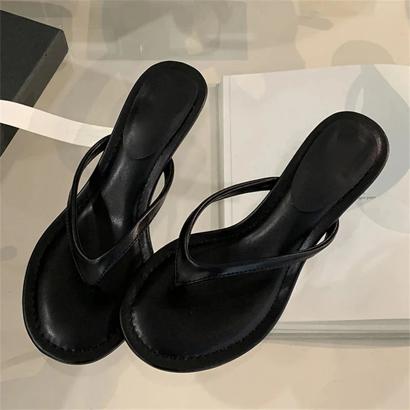 Cyflymder  Summer Fashion Thin Low Heels Slippers Women Round Clip Toe Beach Casual Sandals Flip Flops Shoes Zapatos De Mujer