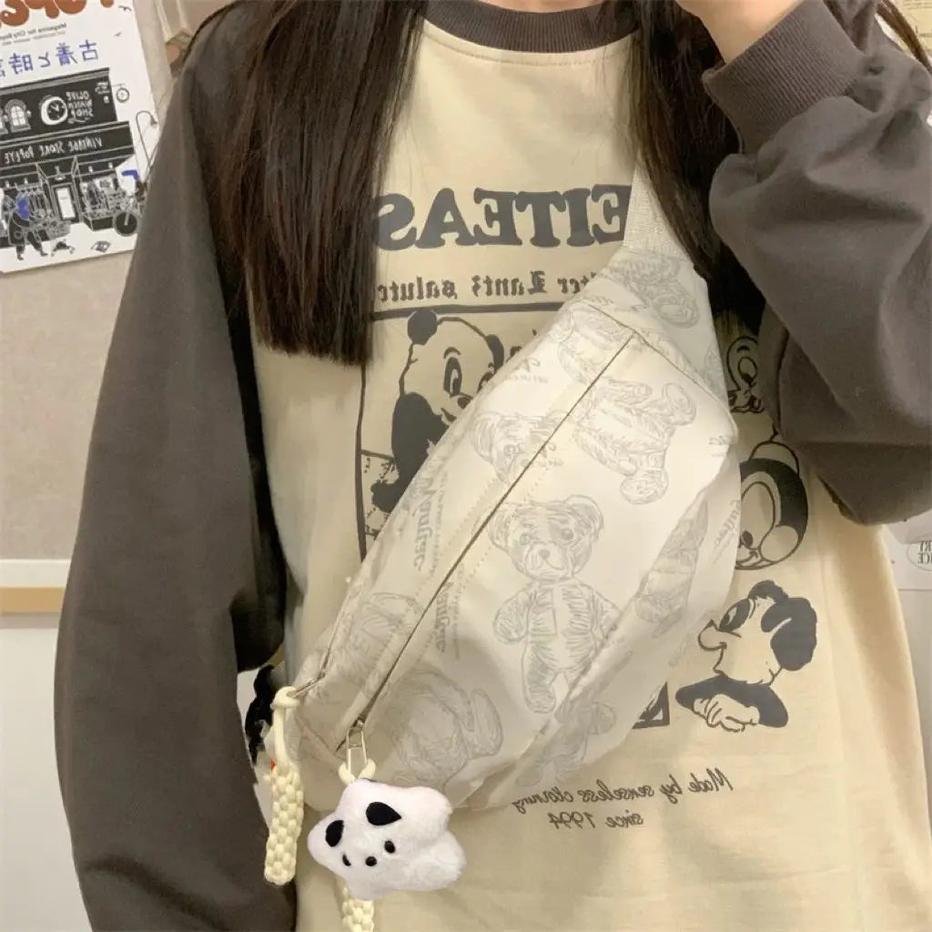 Cyflymder  Cute Little Bear Girl Student Chest Bag, Female Korean Edition Casual Crossbody Bag, Simple and Versatile Waist Bag