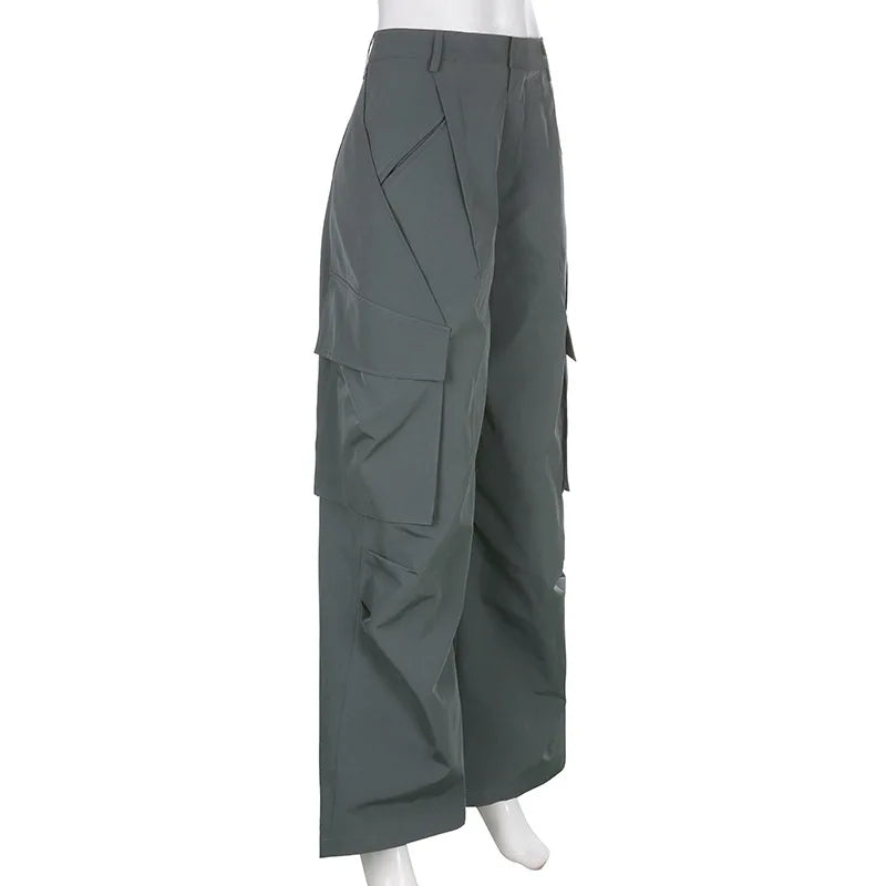 Cyflymder  American Retro Baggy Cargo Pants Y2K Streetwear Low-Waisted Wide Leg Trousers Female Fashion Big Pocket Straight Pants