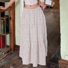 Cyflymder  Casual Women's Floral Skirt Summer Vacation Elastic Waistband Long Skirt All Match Elegant Outfit Harajuku Boho Clothes