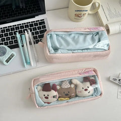 Cyflymder  Korean Fashion Sweet Ita Pencil Case for Kids Girl DIY Decor Clear Badge Pin Organizer Portable Large Capacity Stationery Bag