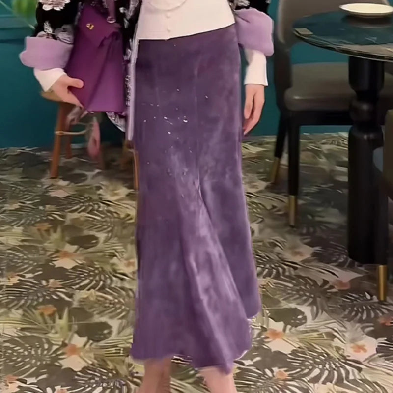 Cyflymder  Autumn Winter Elegant Purple Mermaid Skirt Women High Waist Slim Long Party Skirt Fashion Sequin Wrapped Skirts Faldas 743A