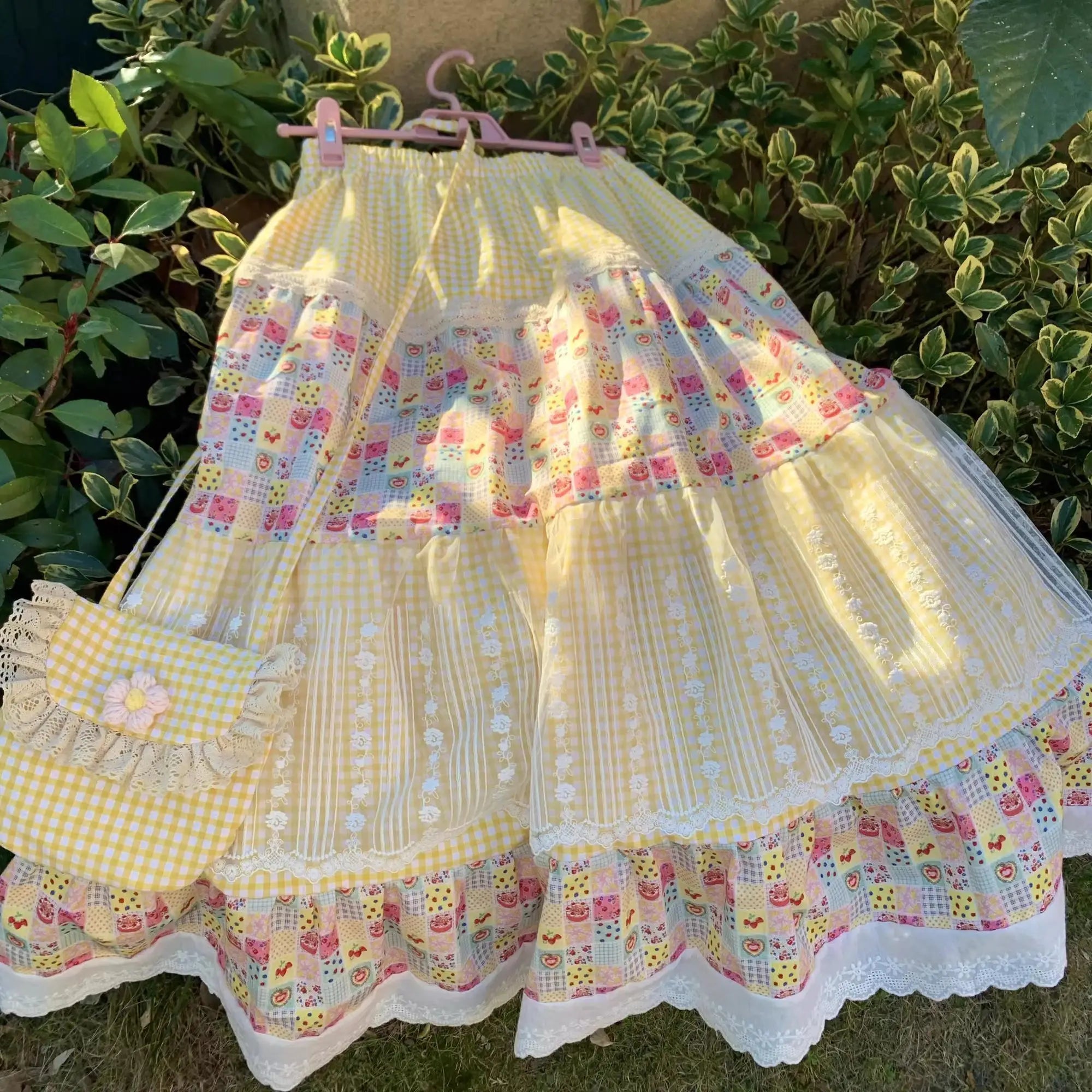 Cyflymder  New Spliced print Loose Summer Design Cake High Waist Floral Retro Skirt Color Block