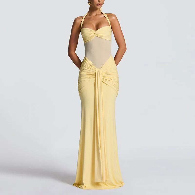 Cyflymder  Sexy Party Women Dress Halter Sleeveless Backless Slim Hip Package Maxi Slid Female Dresses 2025 Evening Elegant Chic Lady Robe