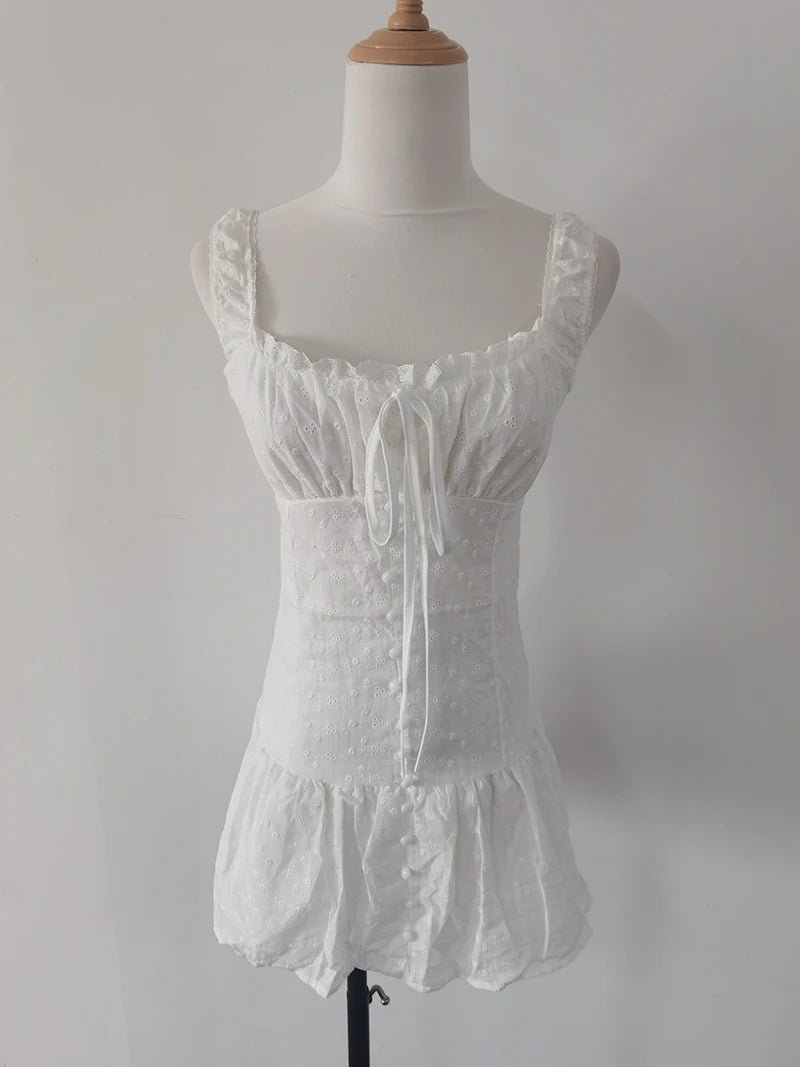 Cyflymder  Square Collar Slim Fit Dress for Women's Summer Sexy Lace-up A-line Strap Short Dress Fashion Female Clothes