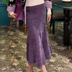 Cyflymder  Autumn Winter Elegant Purple Mermaid Skirt Women High Waist Slim Long Party Skirt Fashion Sequin Wrapped Skirts Faldas 743A