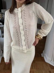 Cyflymder  Knitwear Commuting Round-Neck Sweater Cardigan Women Hollowed Out Pleats Solid Cropped Outwear Knit Female Cardigan Top