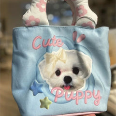 Cyflymder  Harajuku Sweet Cute Blue Puppy Tote Bag Women Printed Canvas Handbag Ladies Compact Bucket Shoulder Bags Purse 2025 New