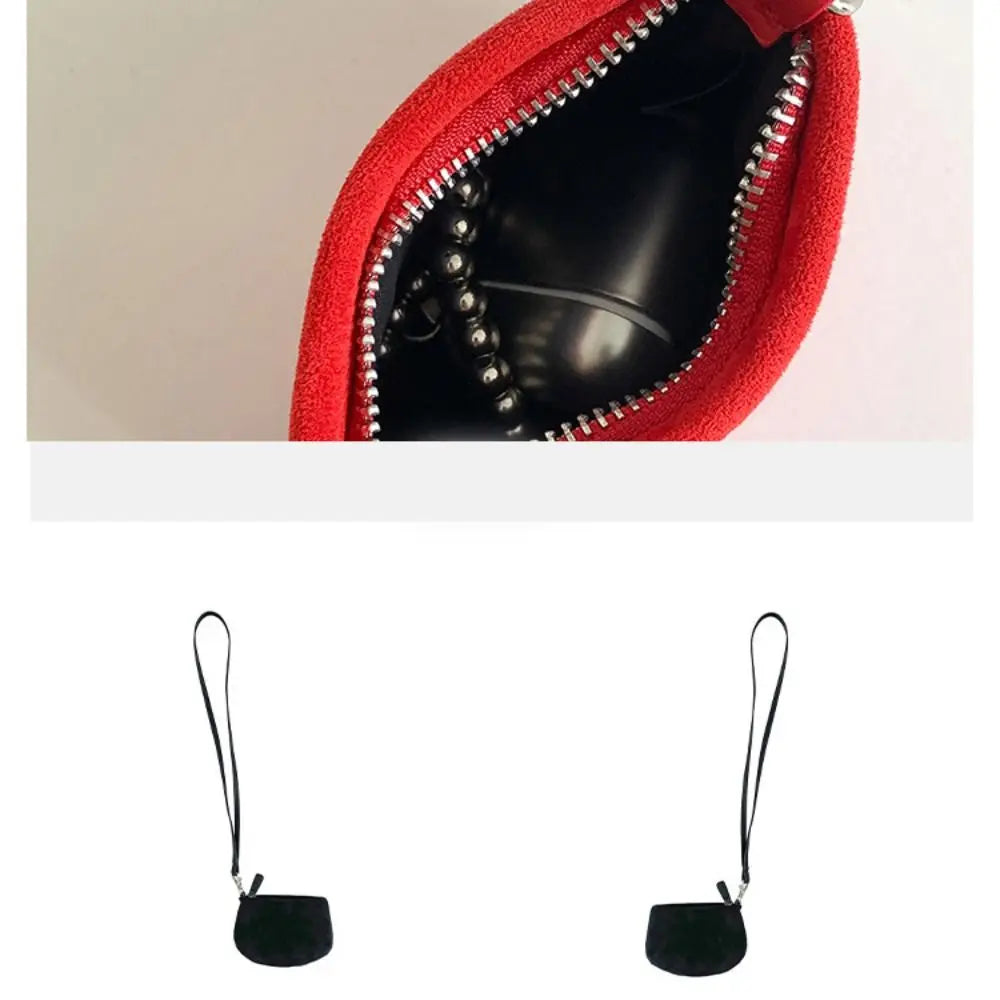 Cyflymder  PU Leather Suede Coin Purse Shoulder Bag Lipstick Earphone Pouch Mini Storage Bag Purse Card Holder Lanyard Wallet Outdoor